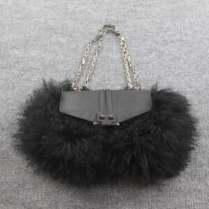 Pour La Victoire Shoulder Bag Faux Mongolian Fur Black Leather Chain Strap Boho